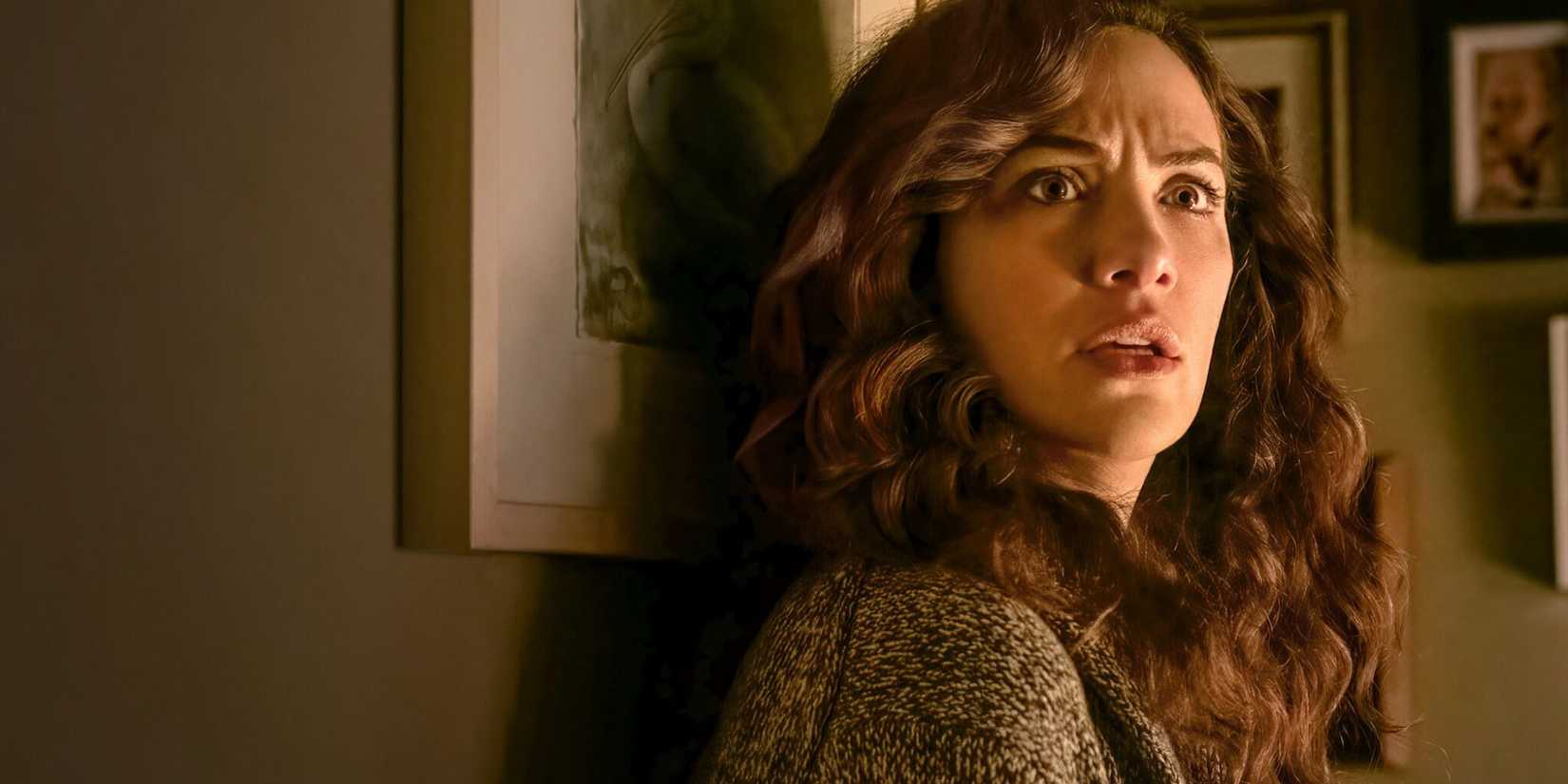 Kate Siegel as Erin Greene looking frightened  in Midnight Mass