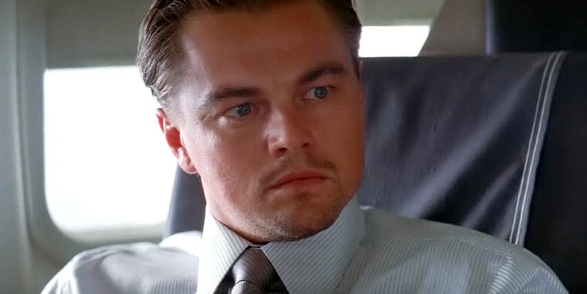 Leonardo DiCaprio as Cobb looking shocked in Inception