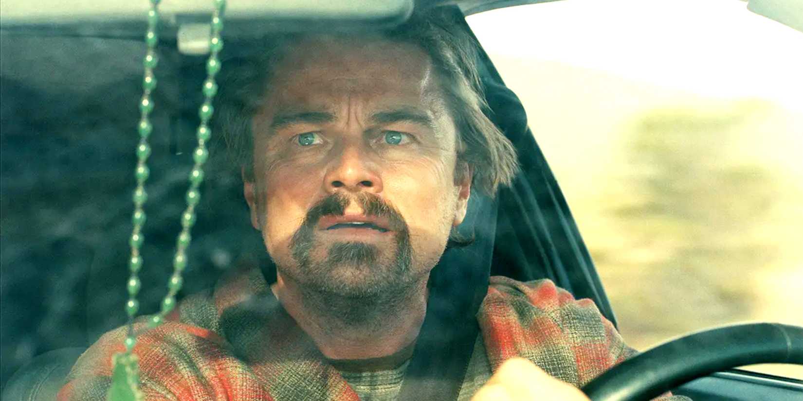Leonardo DiCaprio looking worried as Bob in One Battle After Another