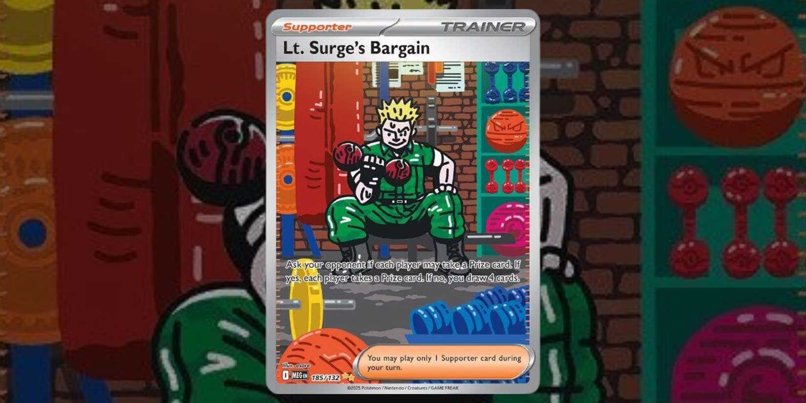 Lt. Surge's Bargain trainer card 185 of Pokemon TCG Mega Evolution