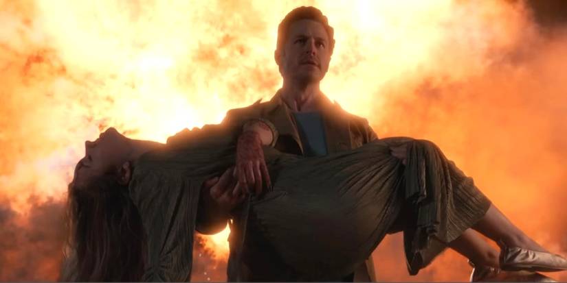 Ben (Josh Dallas) holding Angelina (Holly Taylor) on Manifest