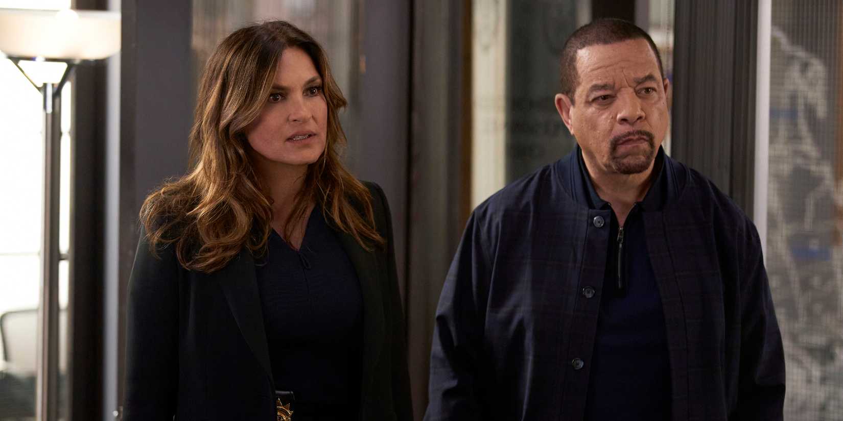 Mariska Hargitay and Ice-T stand next to each other in Law and Order SVU