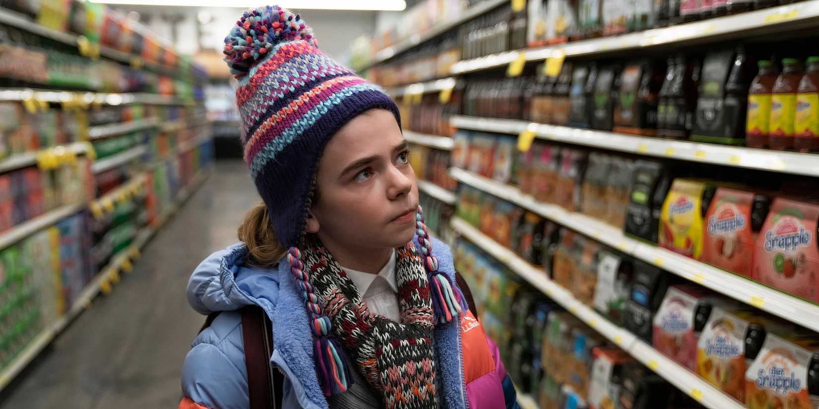 Matilda Lawler in a grocery store in Station Eleven