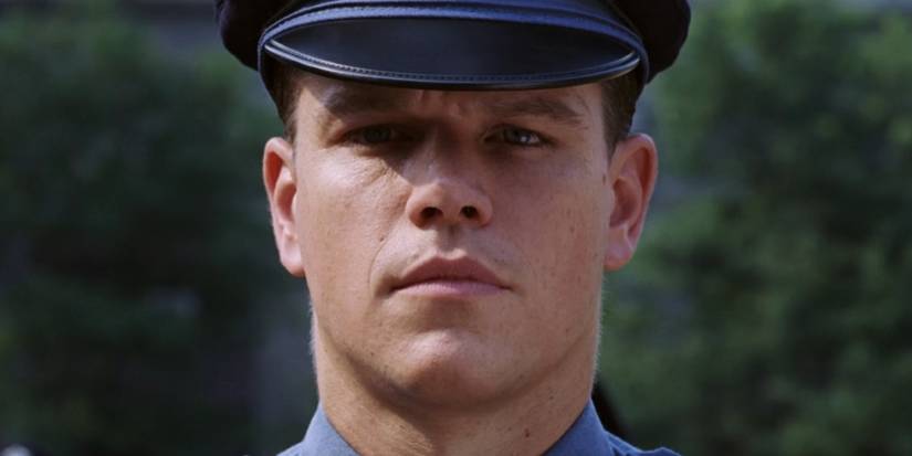 Matt Damon on parade at the beginning of The Departed