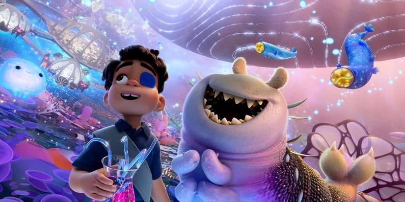 Elio and Glordon in space in Pixar's Elio