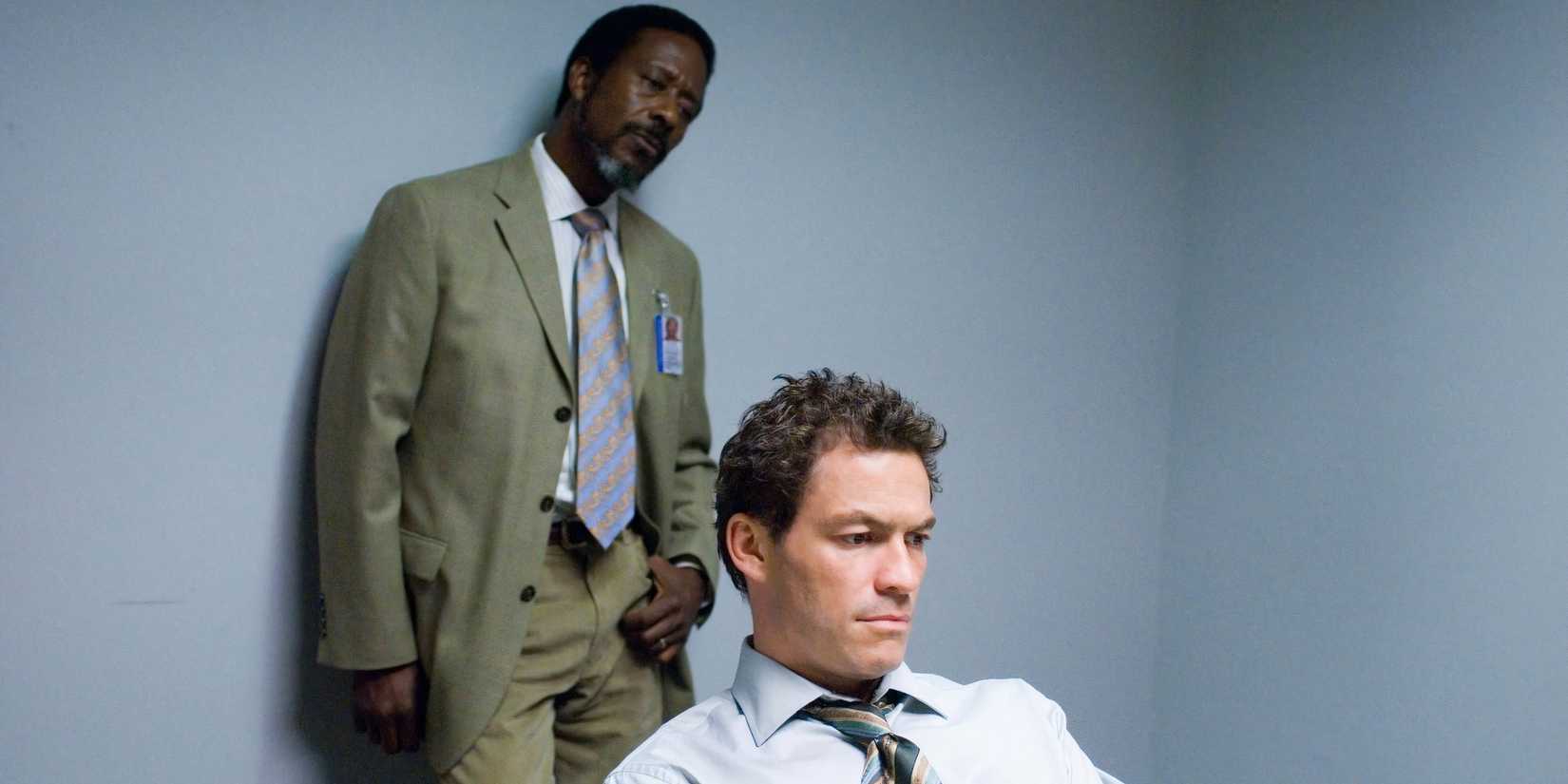 McNulty being interrogated in the final episode of The Wire