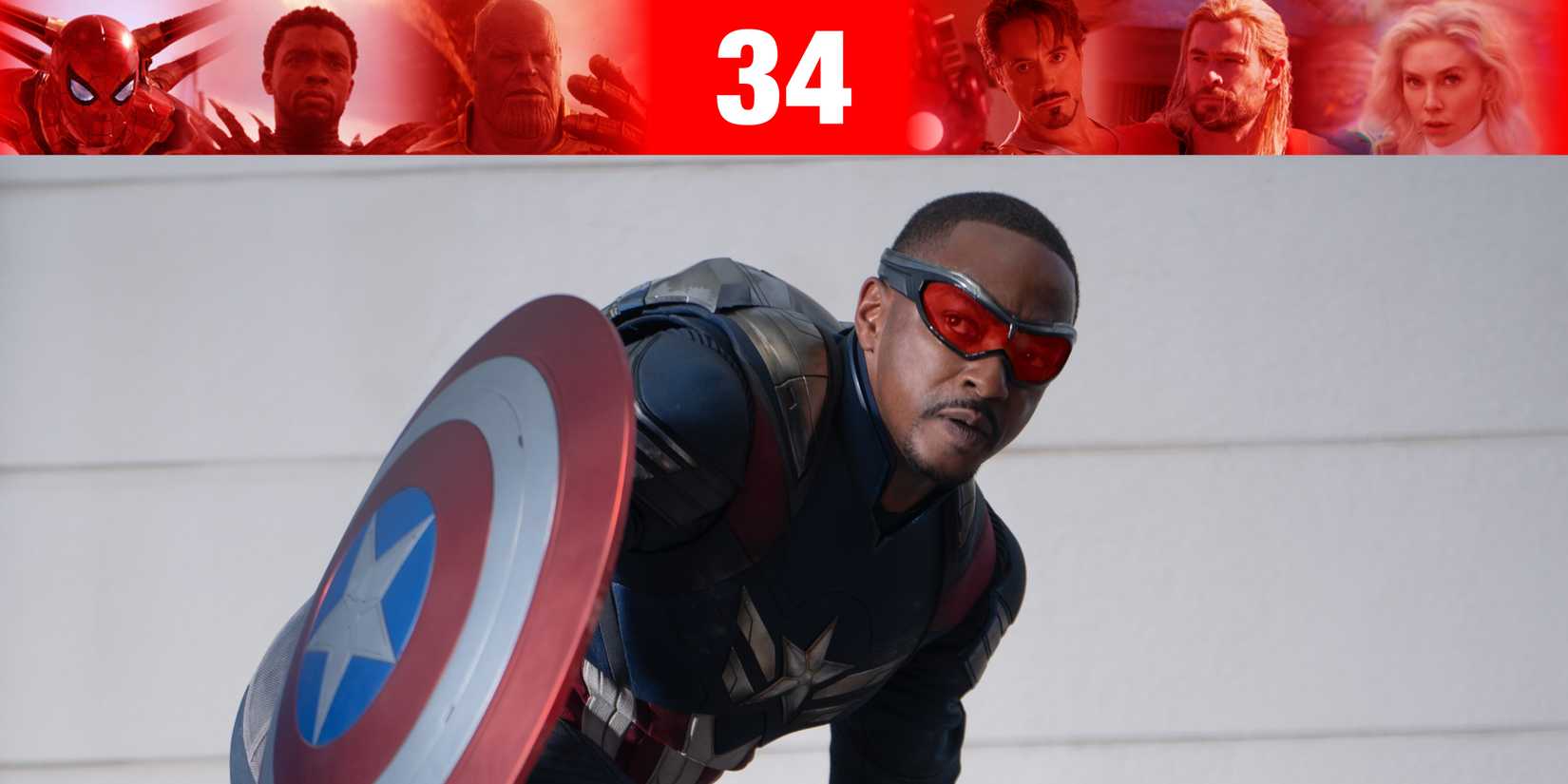 Anthony Mackie As Sam Wilson In Captain America Costume Crouching In Captain America Brave New World With MCU Overlay