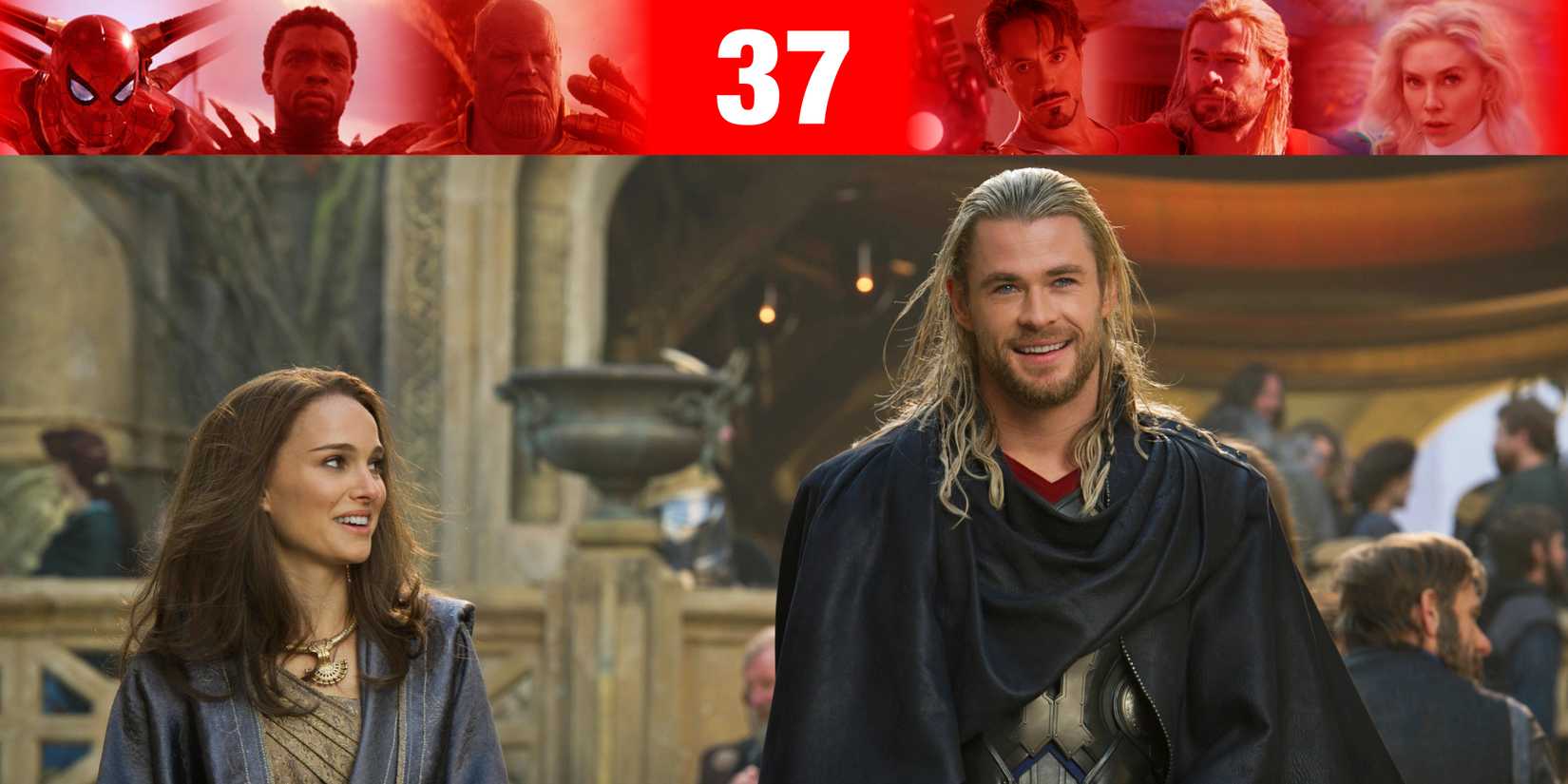 Natalie Portman And Chris Hemsworth In Thor The Dark World With MCU Ranking Overlay