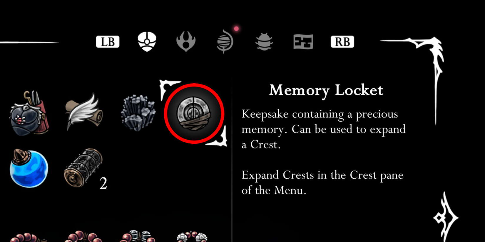 Memory Locket Circled in red Silksong