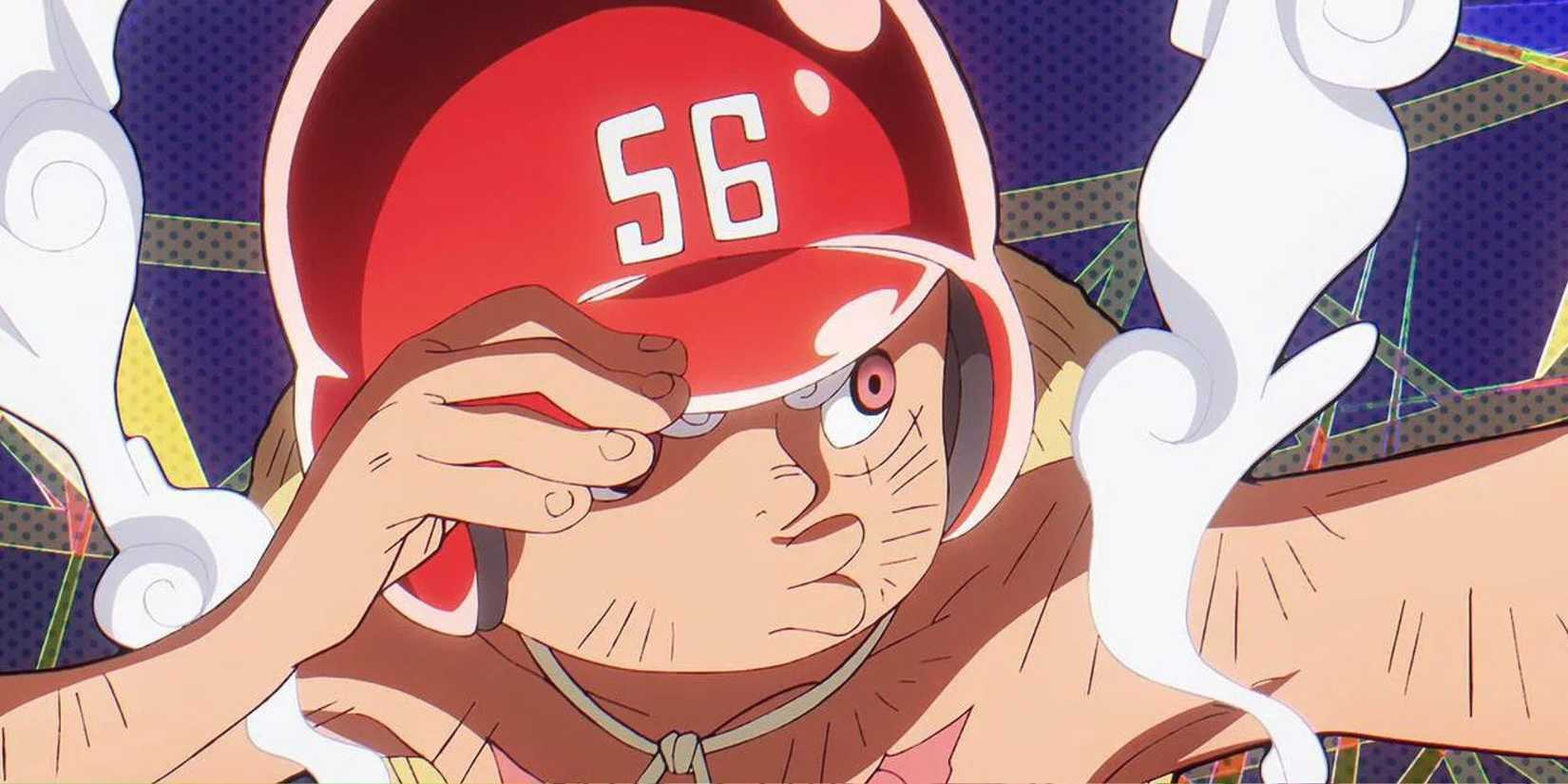 Gear 5 Monkey D. Luffy ajustando seu arnês de beisebol
