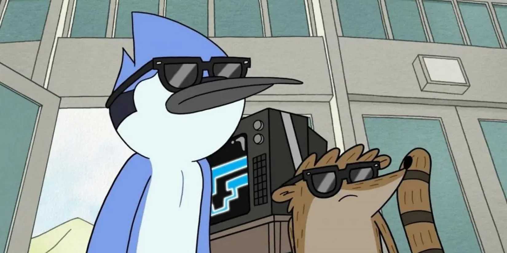 Mordecai and Rigby rocking some sunglasses in Regular Show