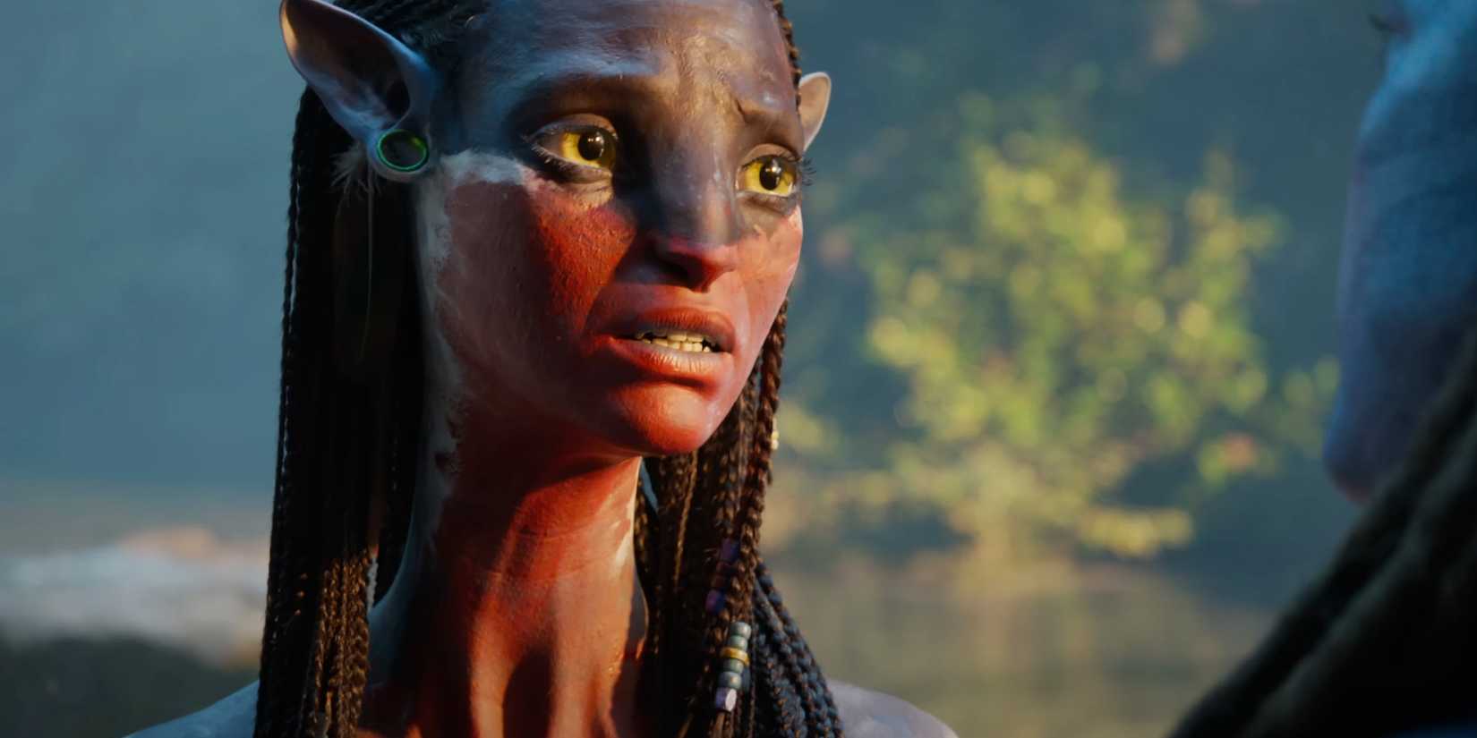 Neytiri with black and red paint in Avatar: Fire and Ash