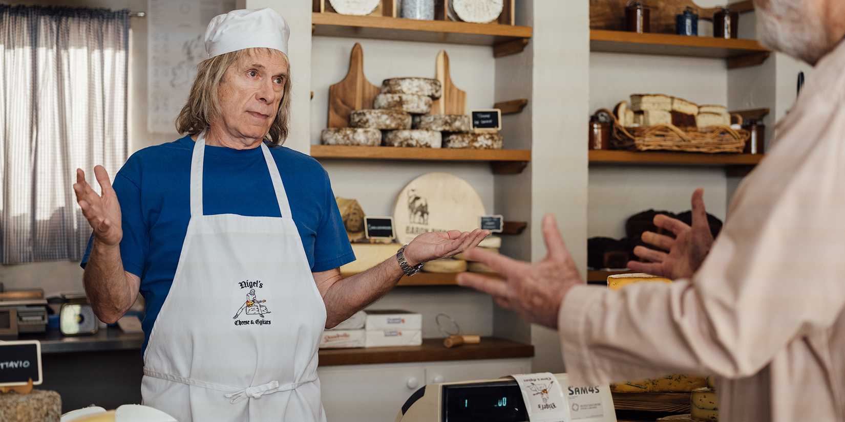 Nigel Tufner at his cheese shop on spine tap II continues