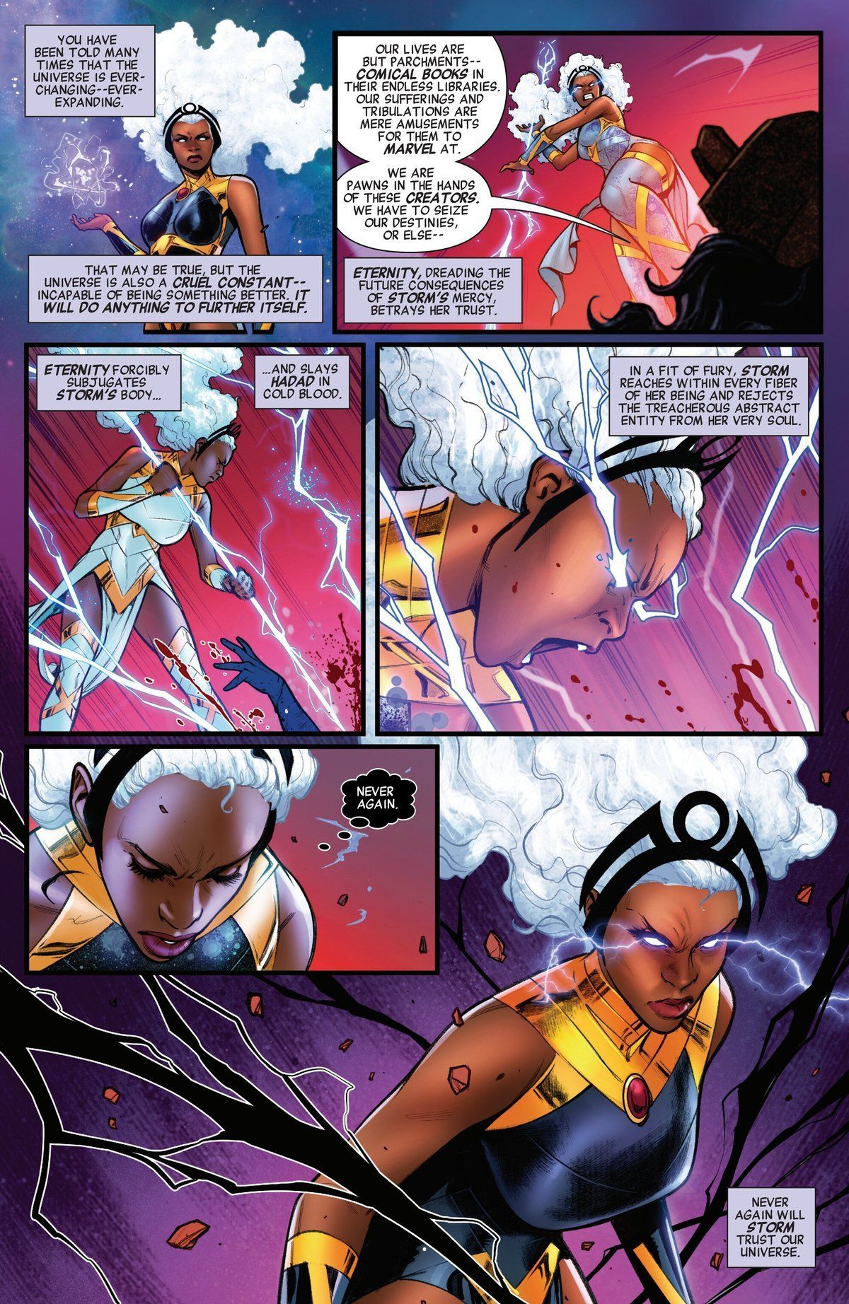 Ororo Munroe si proclama "Divoratrice di Dèi" e "Omega degli Omegas"