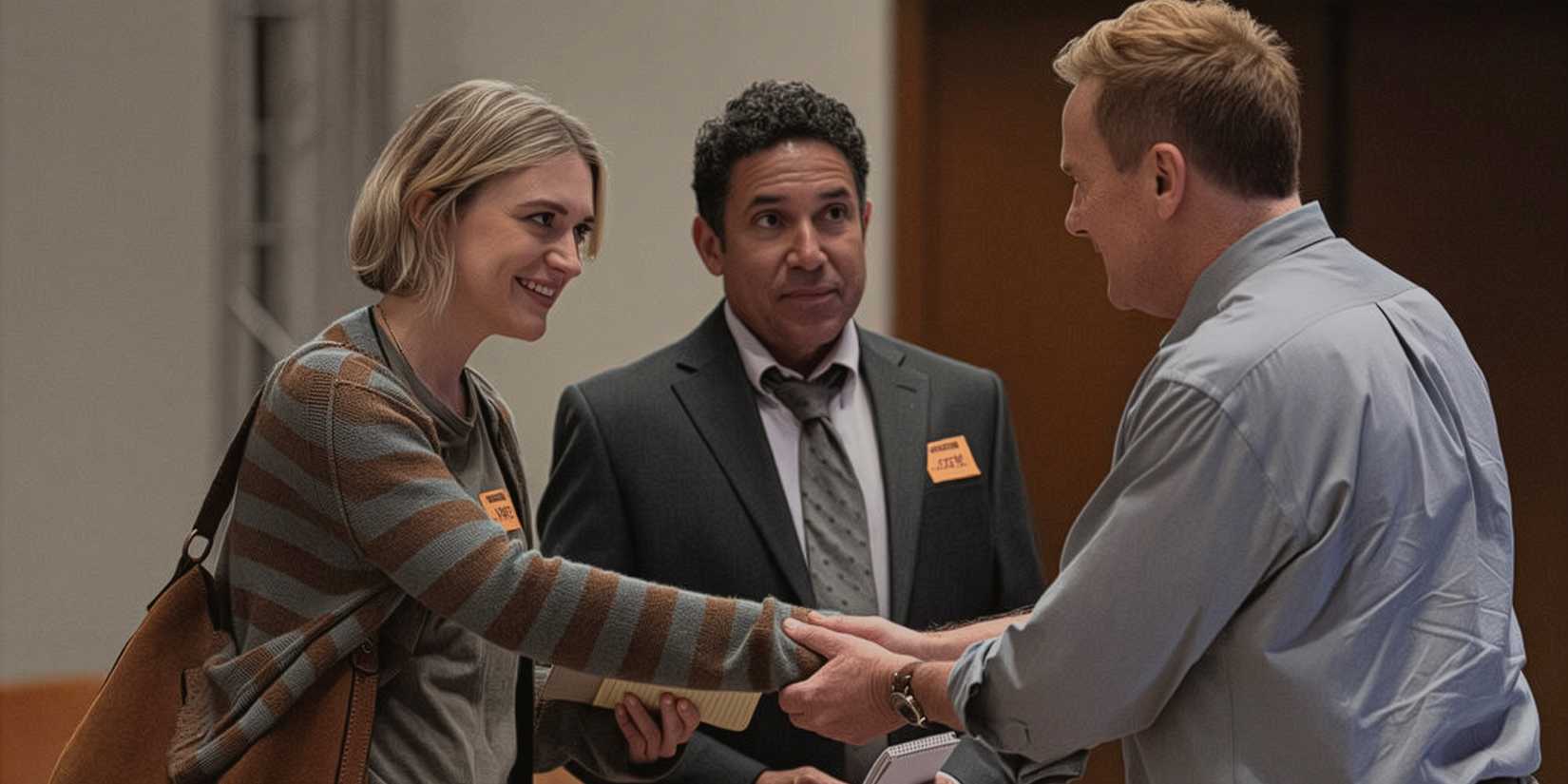 Oscar observando duas pessoas apertando as mãos em The Paper