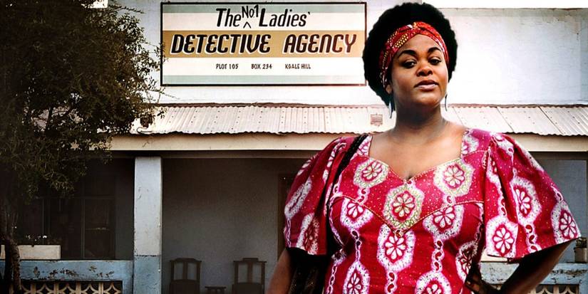 Mma Ramotswe (Jill Scott) standing in front of her agency in The No. 1 Ladies' Detective Agency.