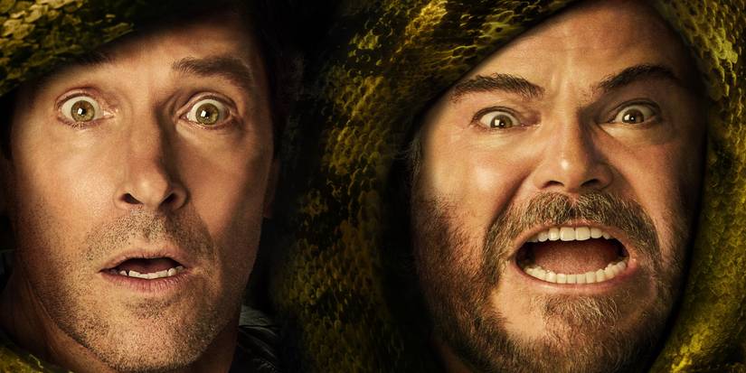 Paul Rudd and Jack Black looking scared on the poster for Anaconda 2025
