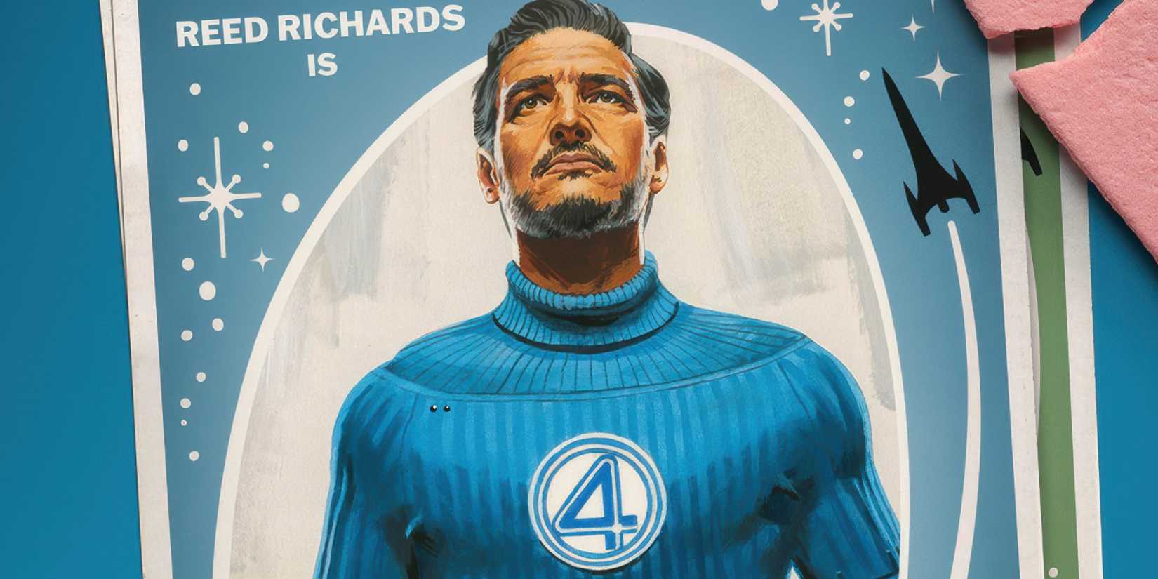 Pedro Pascal's Reed Richards in a card-like poster for The Fantastic Four First Steps