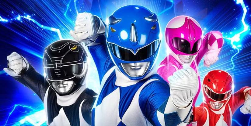 Imagem promocional dos Power Rangers em ação.