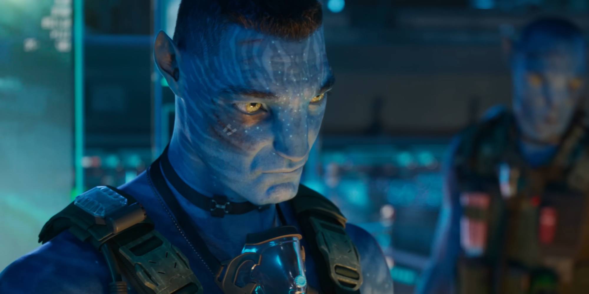 Quaritch looks on in the trailer for Avatar Fire and Ash