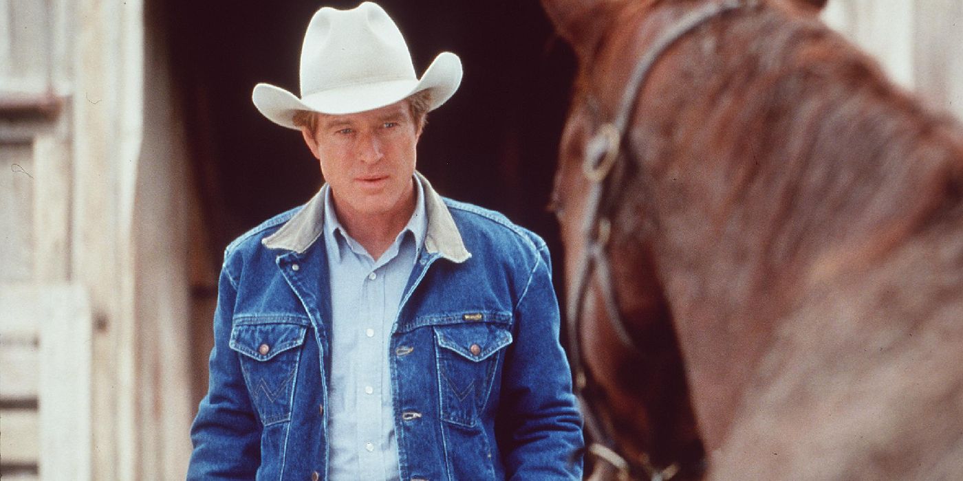 Robert Redford osserva un cavallo ne The Horse Whisperer