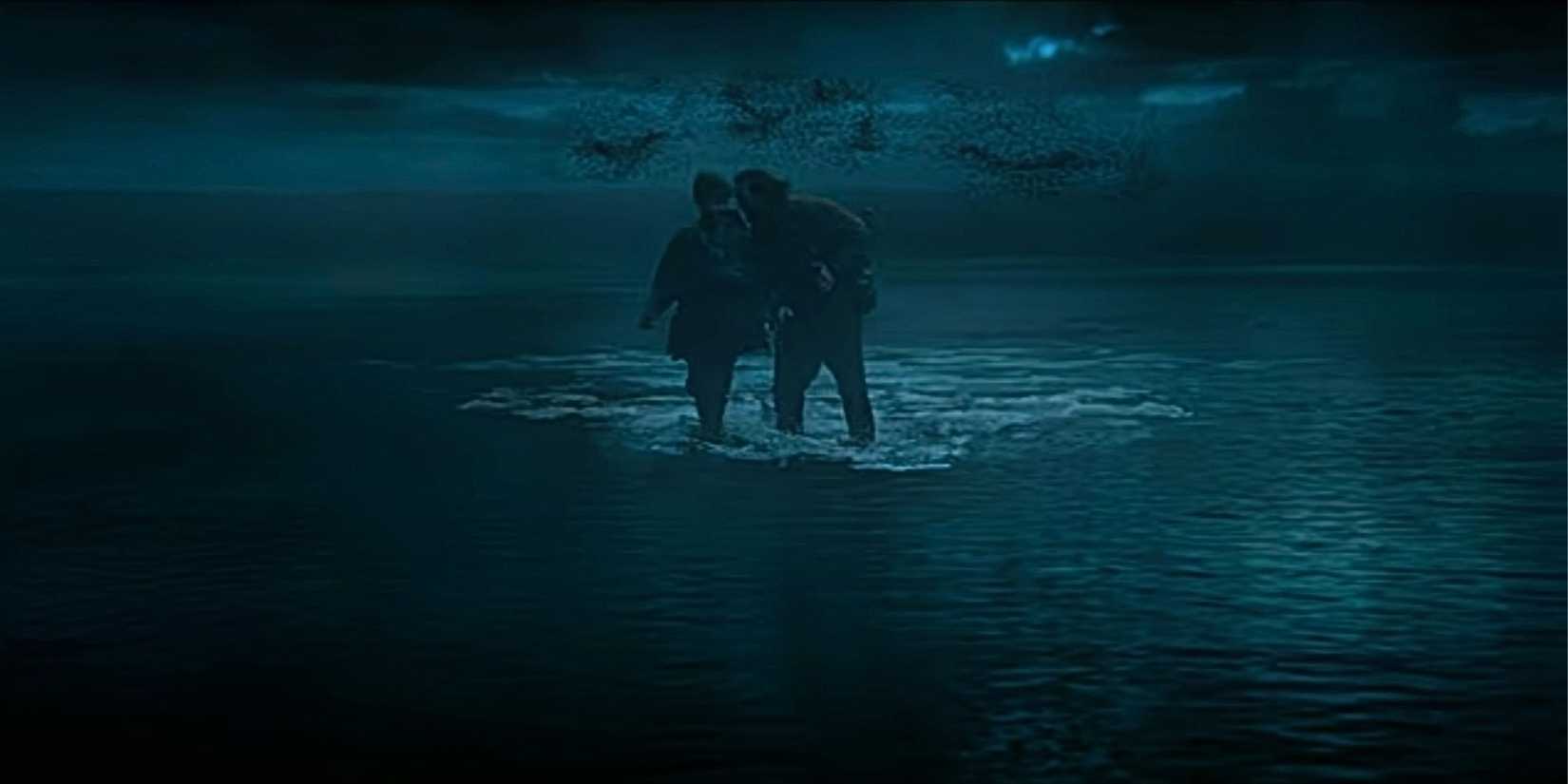 Spike and Jamie with a cloud of bats behind them in 28 Years Later