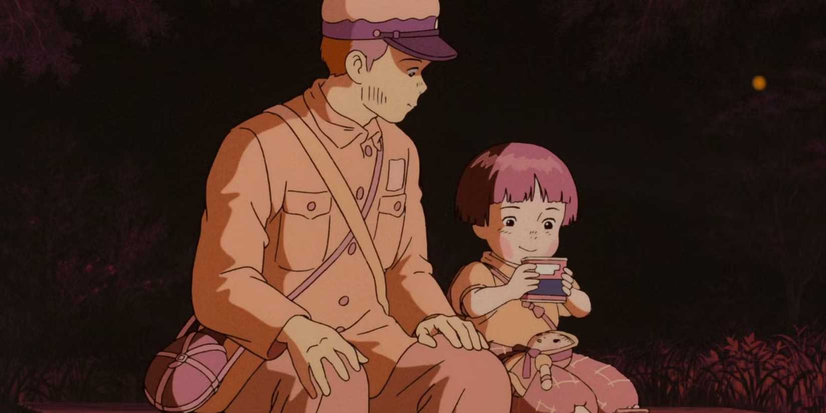 10 Movies Too Upsetting To Watch A Second Time 2 Seita sitting with Setsuko in Grave Of The Fireflies