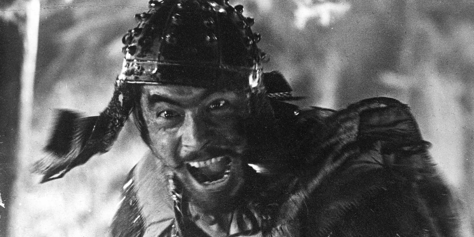 A samurai screams while in battle in Seven Samurai