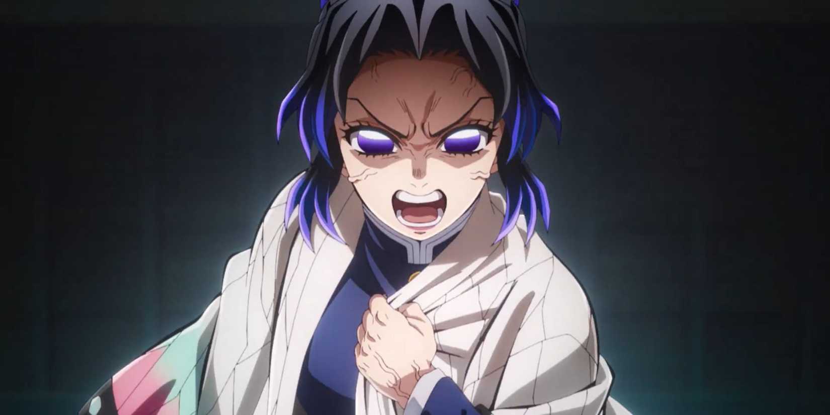 Shinobu Kochi furiously hrabbing her haori