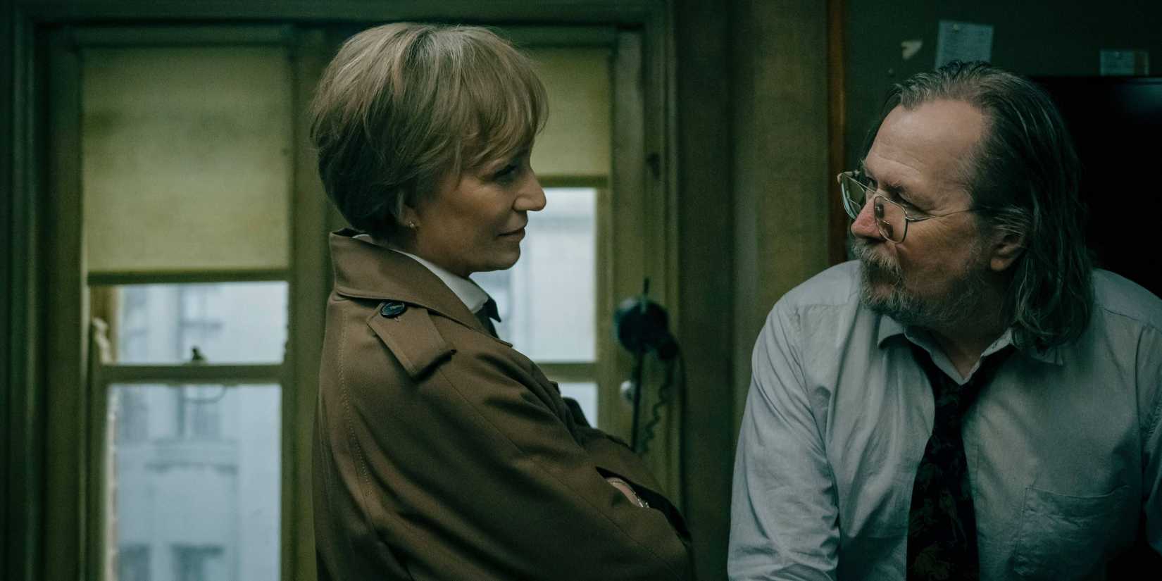 Diana Taverner (Kristin Scott Thomas) talking to Jackson Lamb (Gary Oldman) in Slow Horse season 5, episode 2.