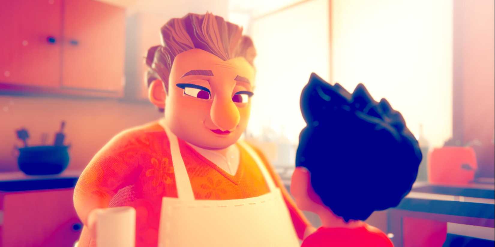Miho talks to his grandmother in Sopa: Tale of the Stolen Potato.