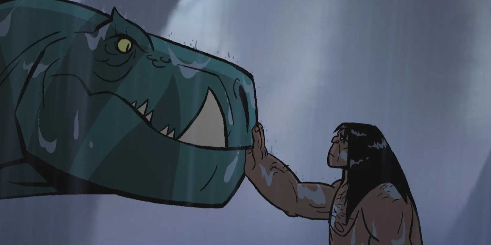 Spear e Fang em um momento terno na série Primal