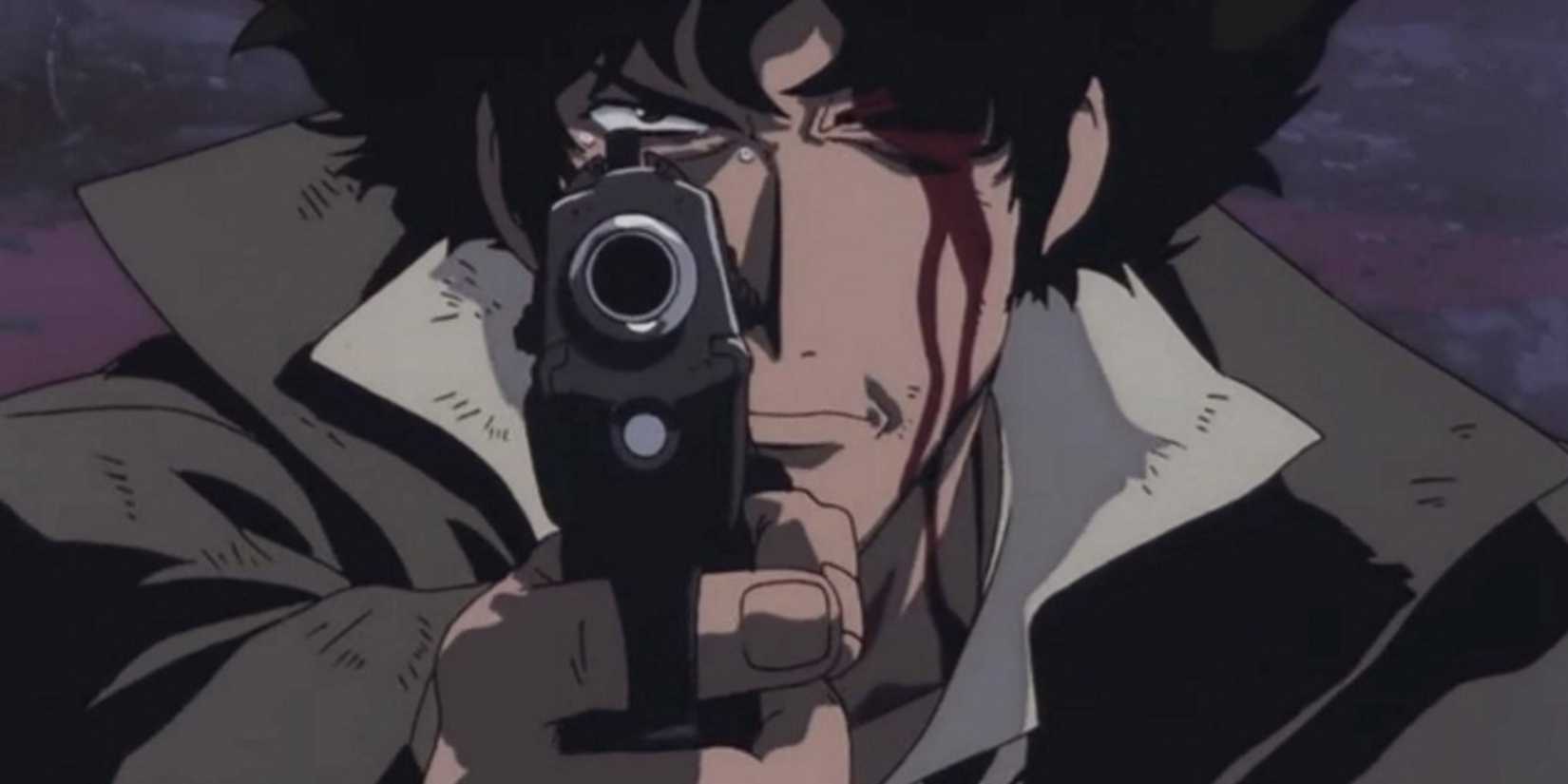 Spike pointing a gun in the Cowboy Bebop finale