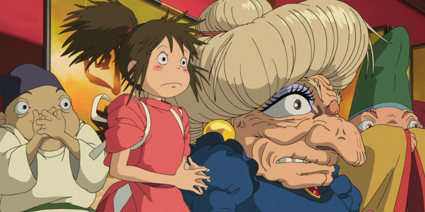 Spirited Away featured image - Chihiro and other characters looking shocked Studio Ghibli