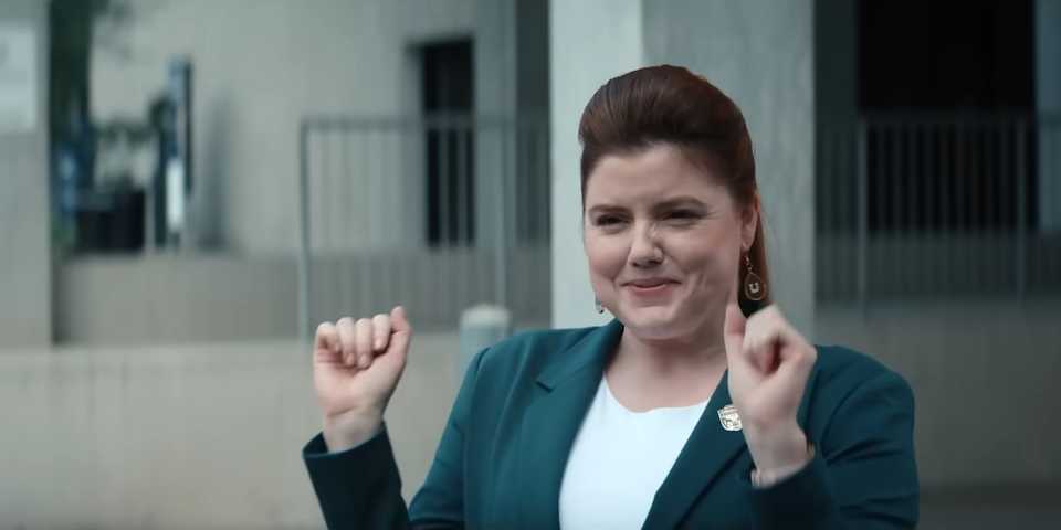Stacy Ferrera (Stacey McGunnigle) celebrating in Gen V season 2