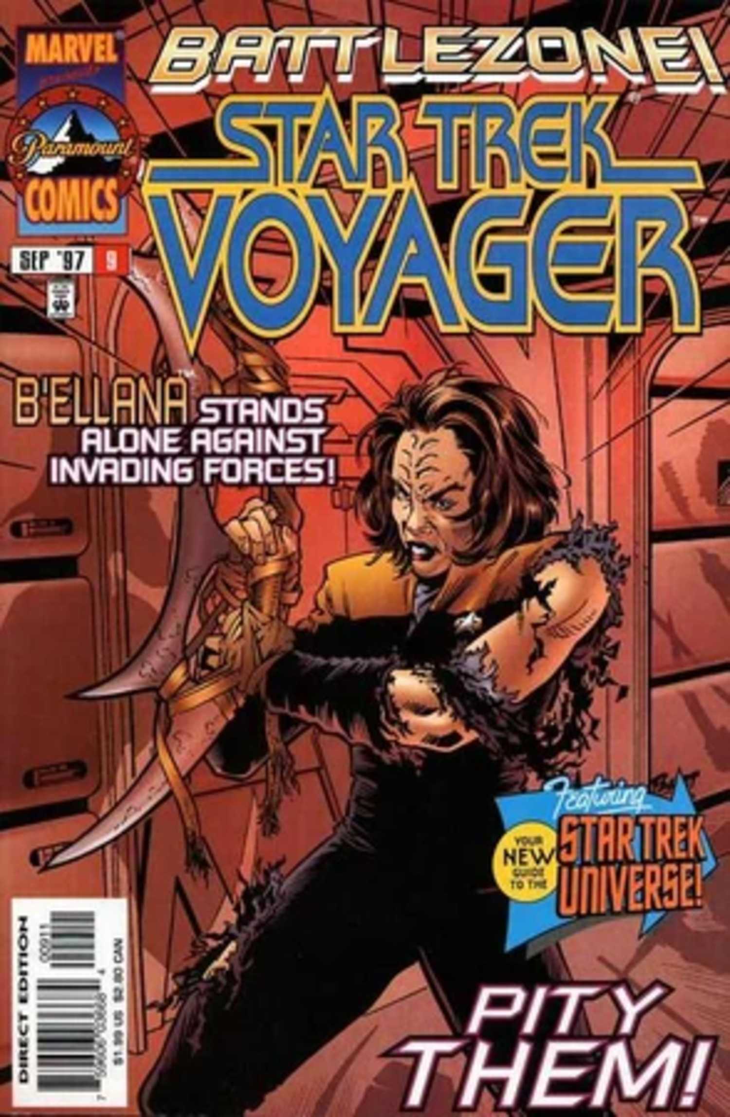 Star Trek comic cover, B'Elanna Torres wielding a Bat'leth