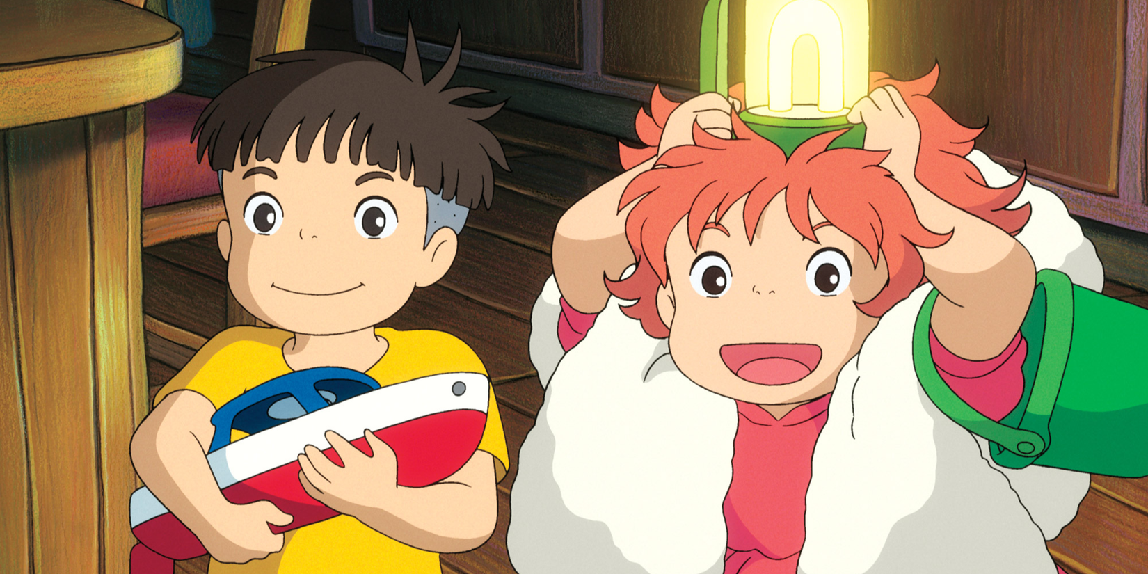 Studio Ghibli Ponyo featured image - the two children from Ponyo looking happy and smiling