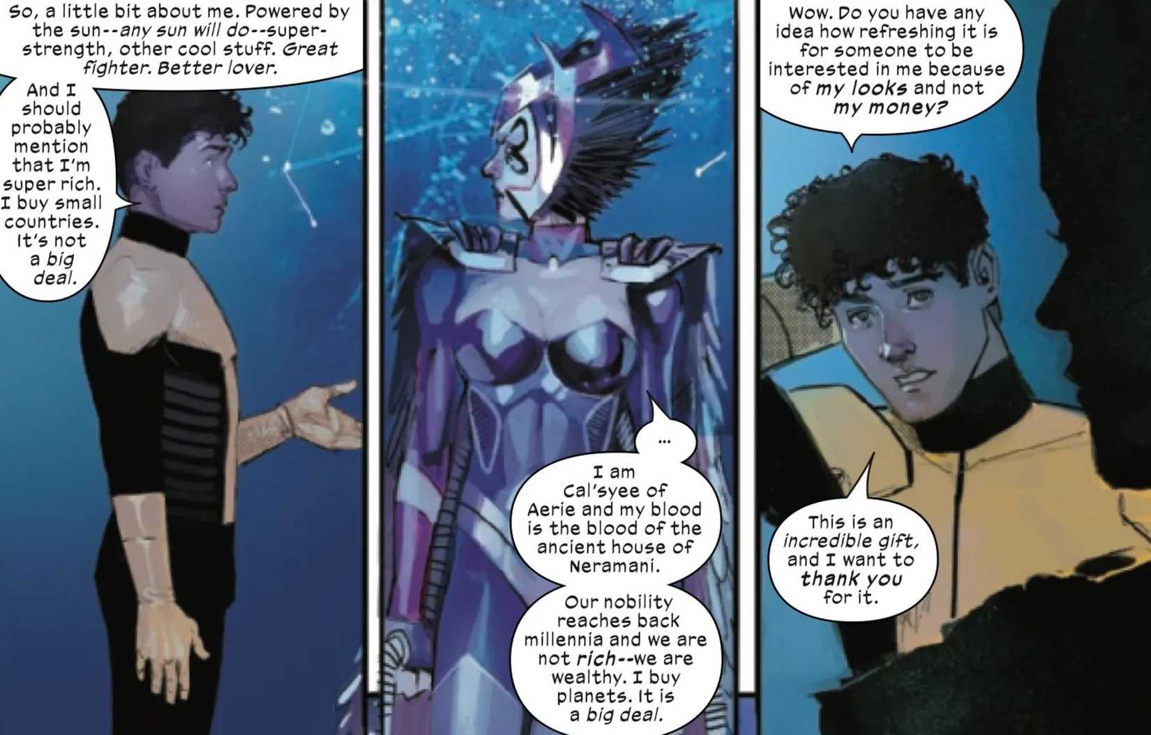 sunspot flirts with deathbird in x-men comics