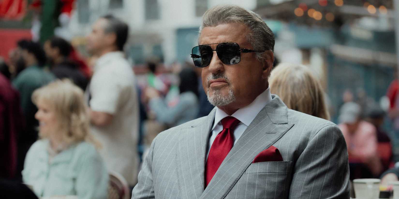 Sylvester Stallone as Dwight Manfredi wearing aviators in Tulsa King season 3