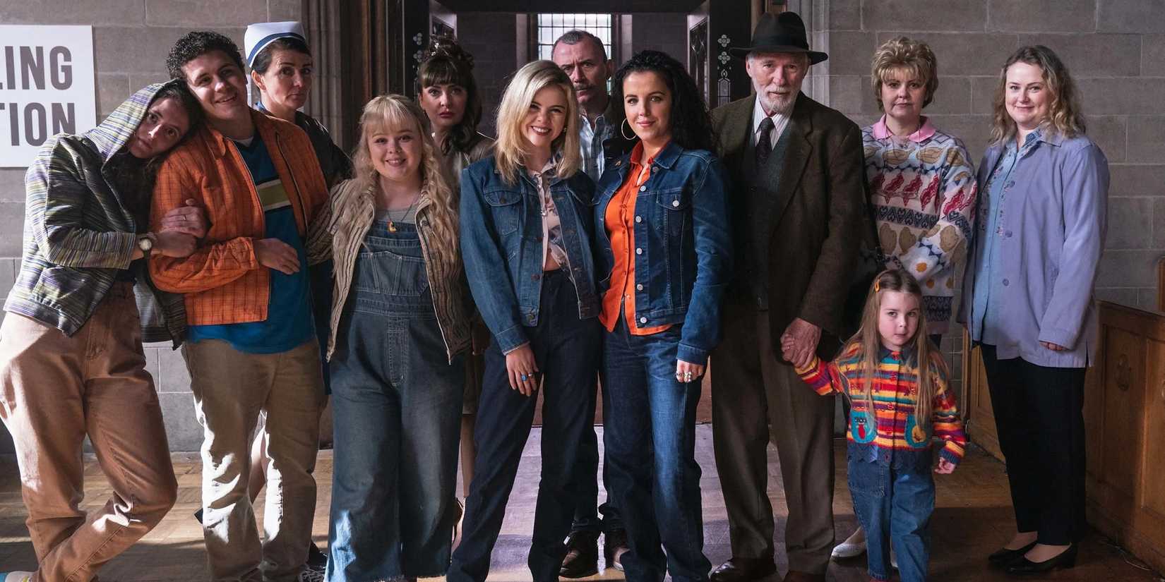 The cast of Derry Girls at a polling station in the finale