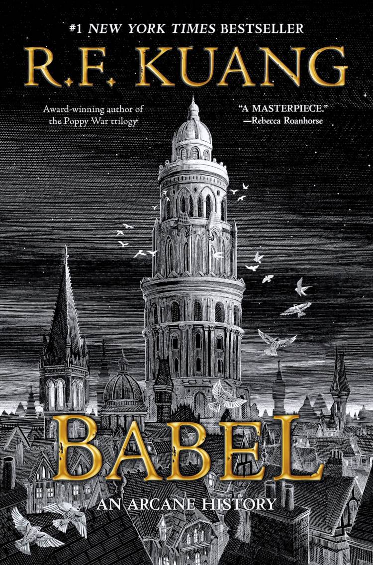 The Cover Of Babel By RF Kuang featuring a tower and the title text in gold