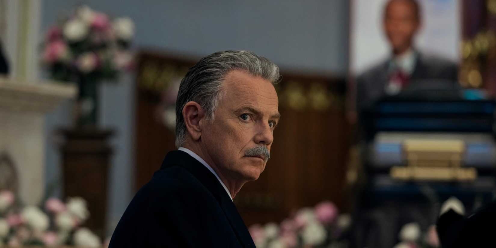 Roderick (Bruce Greenwood) at a funeral on The Fall of the House of Usher