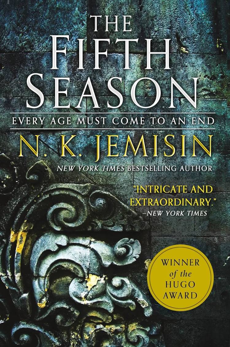 The Fifth Season Cover featuring a green and black background and white title text
