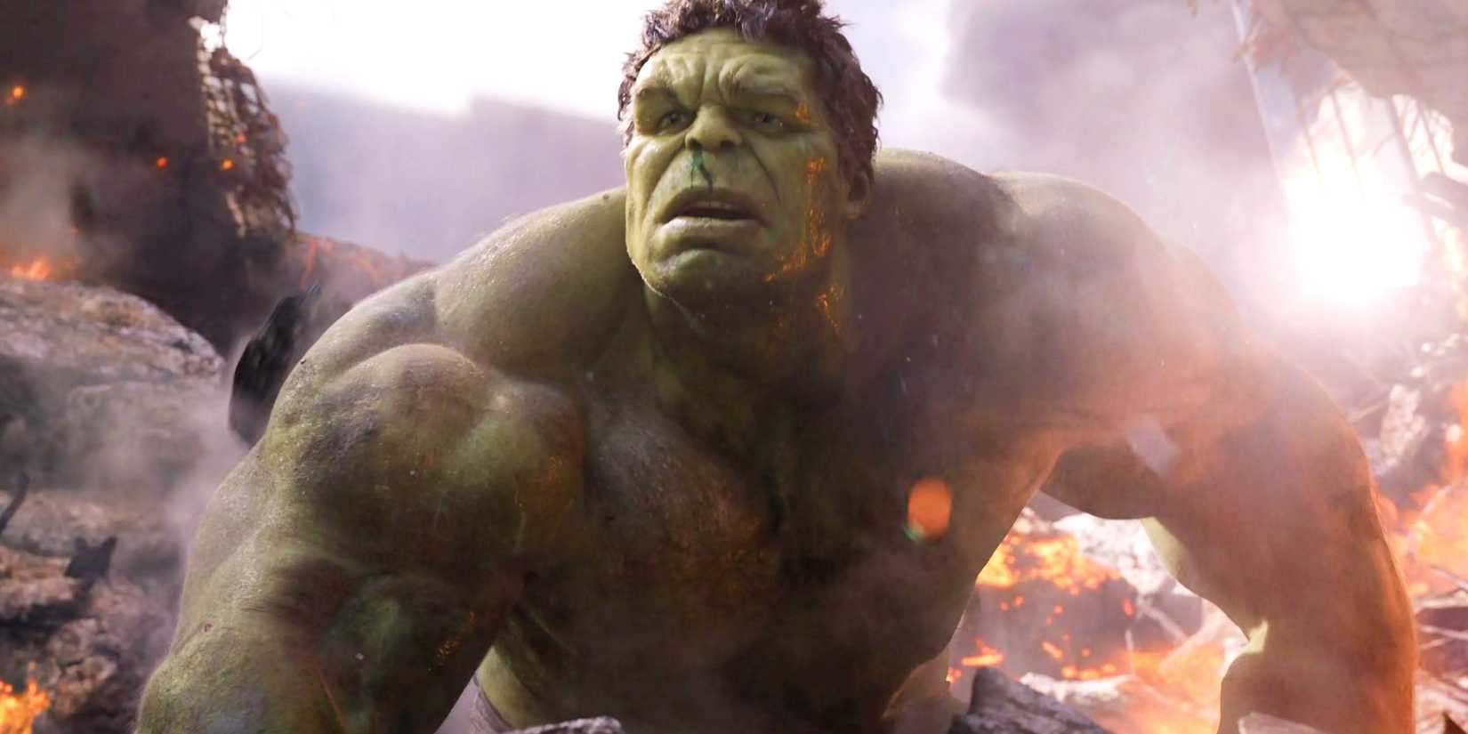 The Hulk crouches in the rubble of a building in The Avengers 2012
