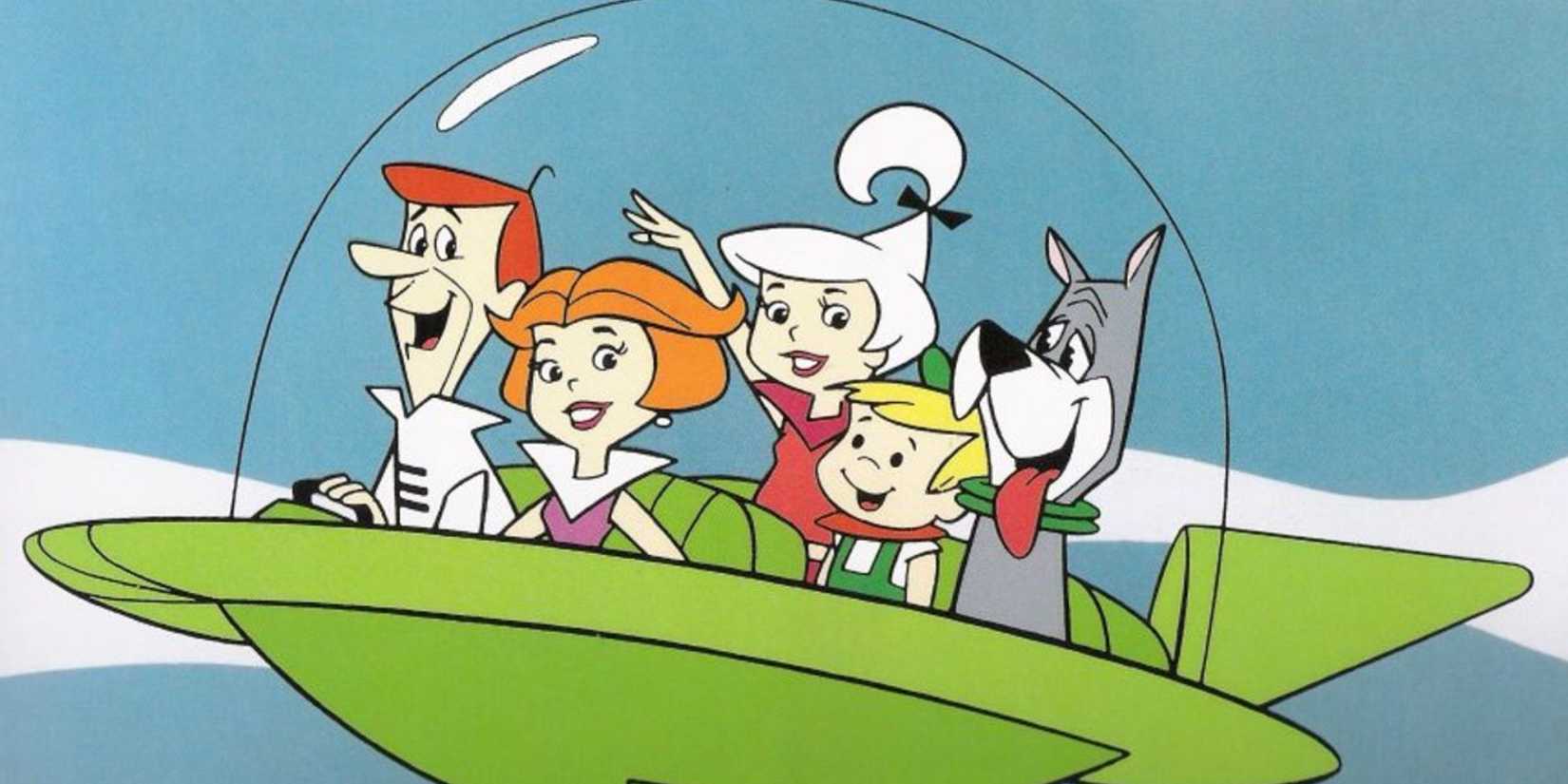 The Jetsons in their flying space car