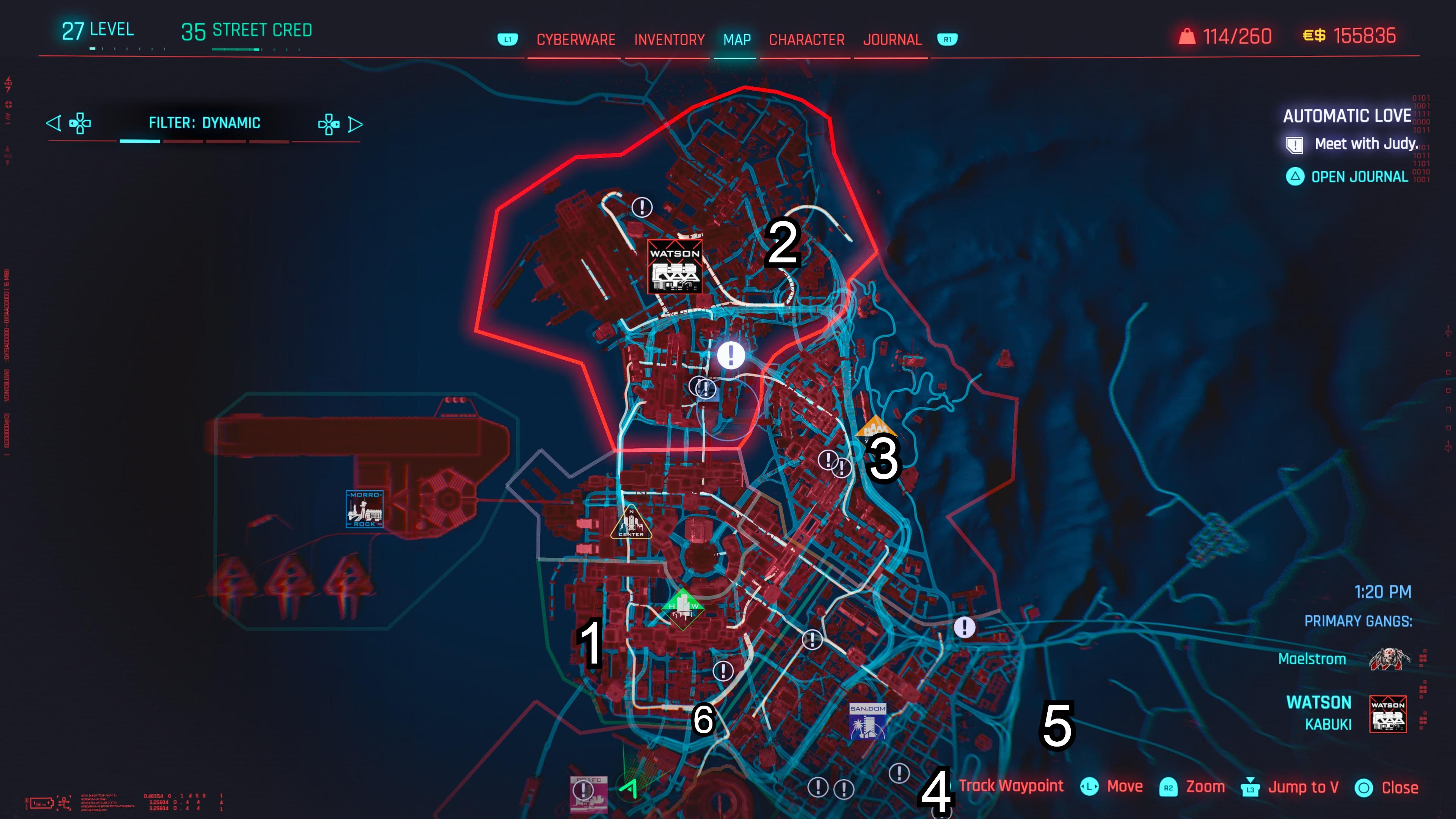 Mappa delle location dei taxi Delamain in Night City