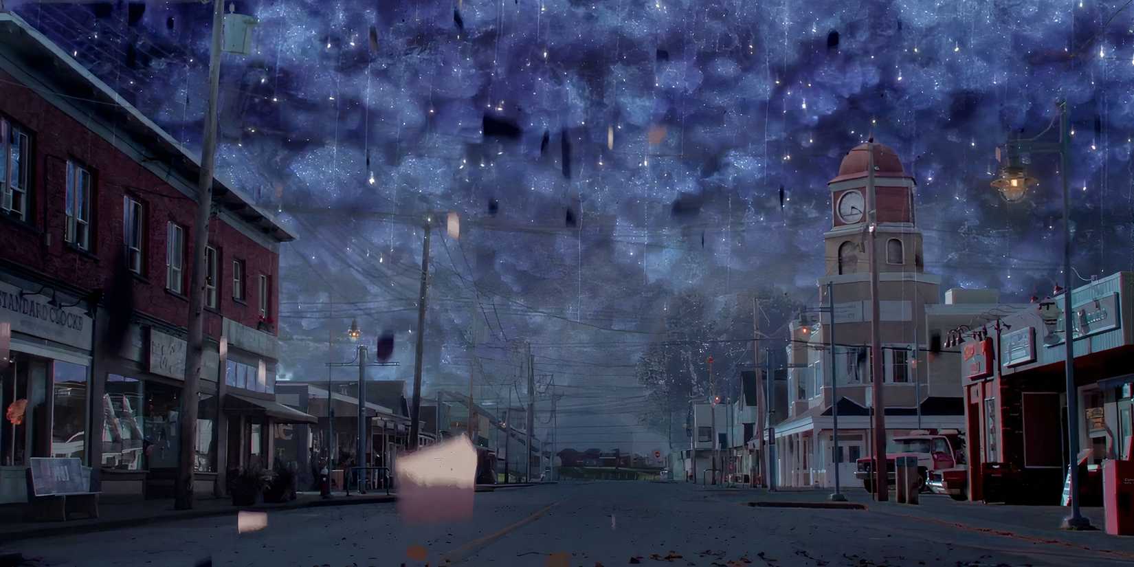 La ville de Storybrooke avec des étoiles dans le ciel dans Once Upon a Time