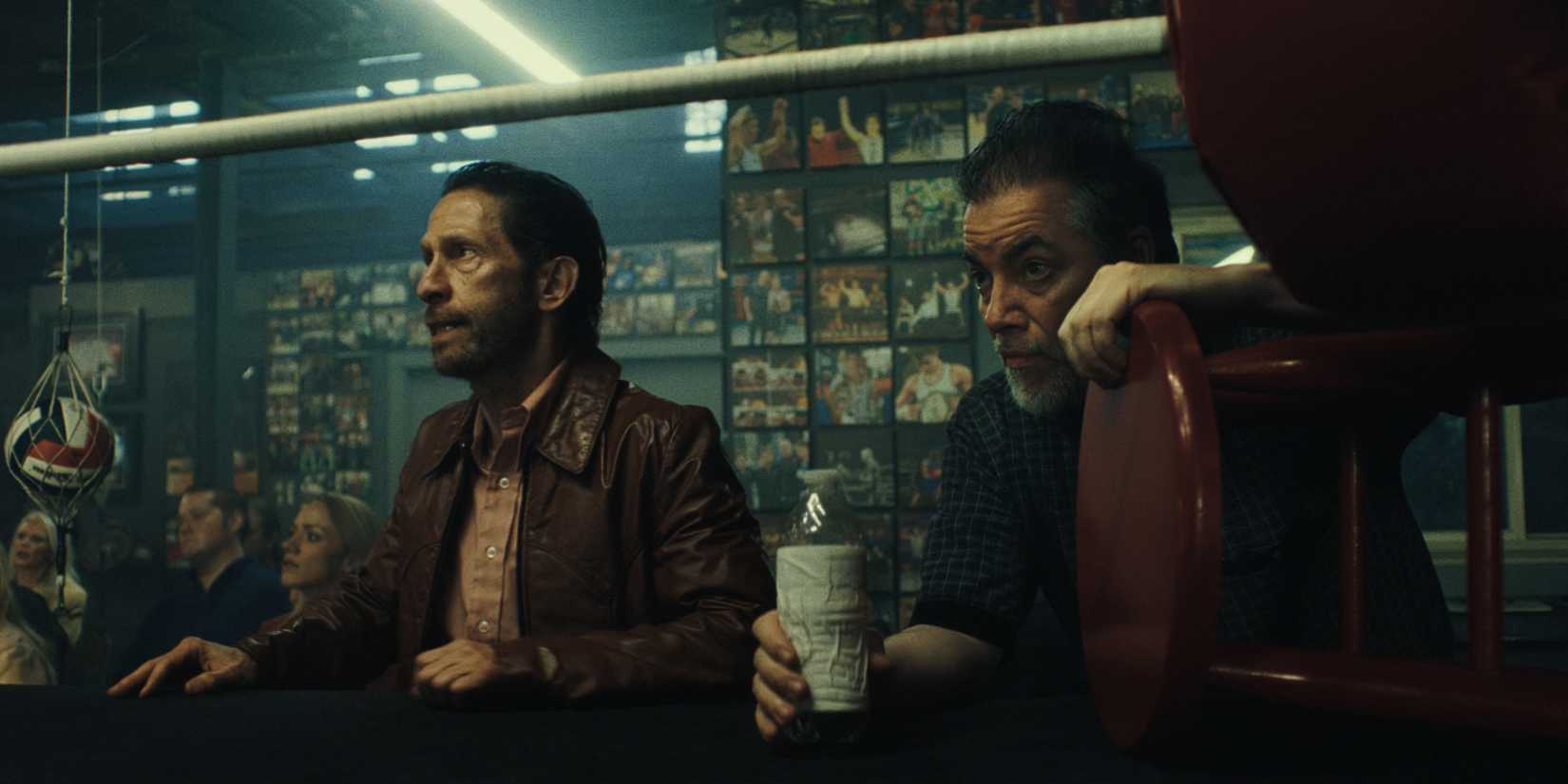 Tim Blake Nelson's Bang and Kevin Corrigan John looking worried while watching a fight in Bang Bang