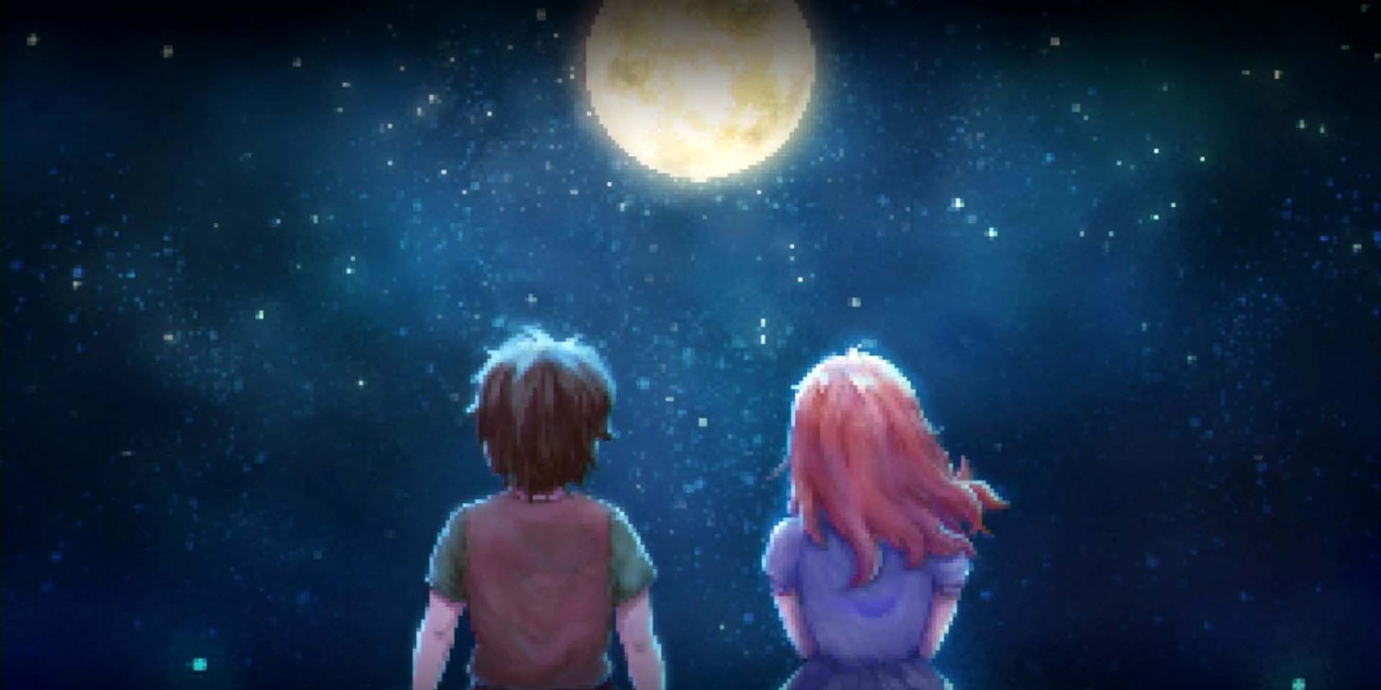 Personaggi principali in To The Moon mentre guardano la luna