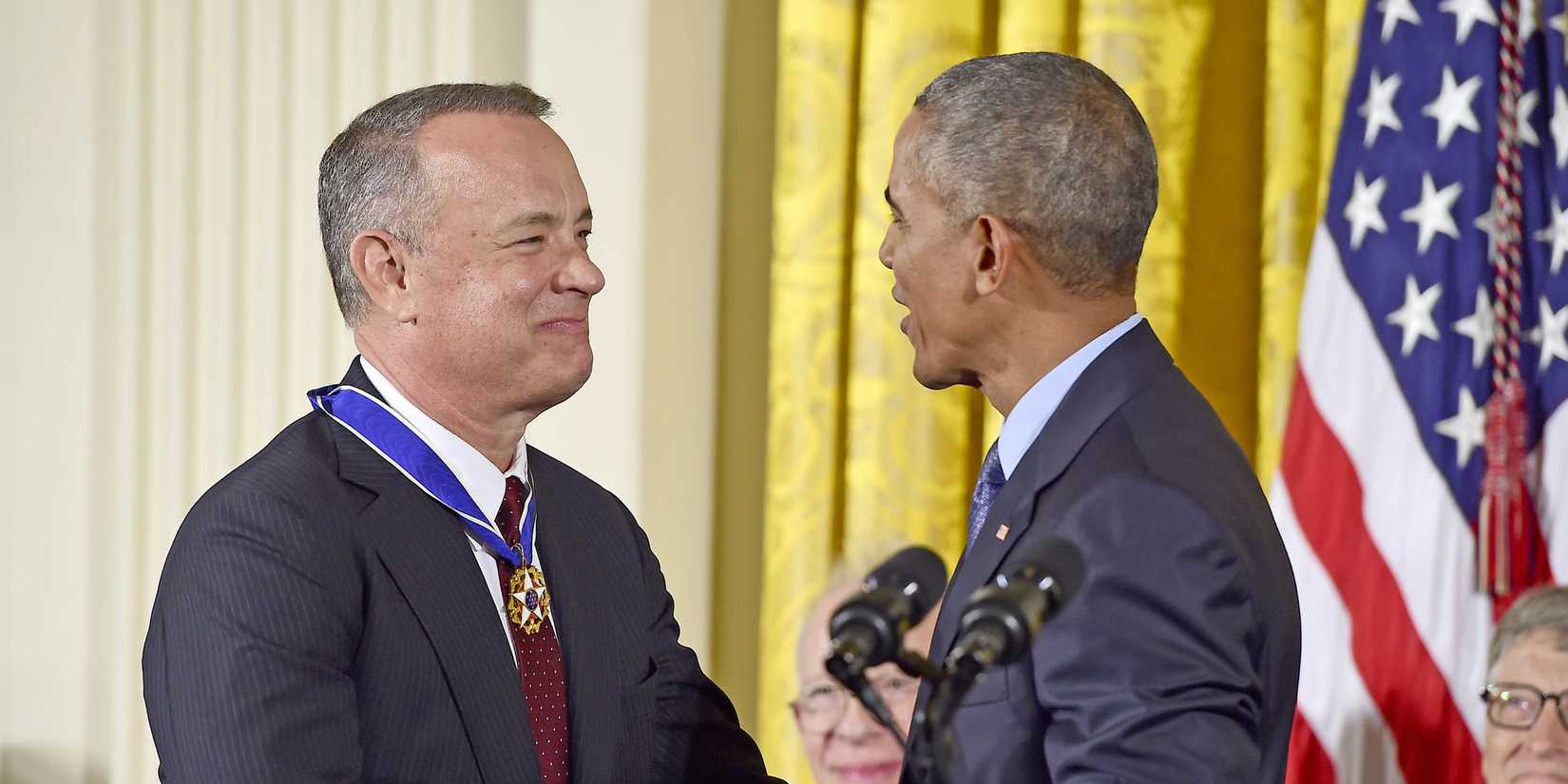 Tom Hanks and Barack Obama talking to each other